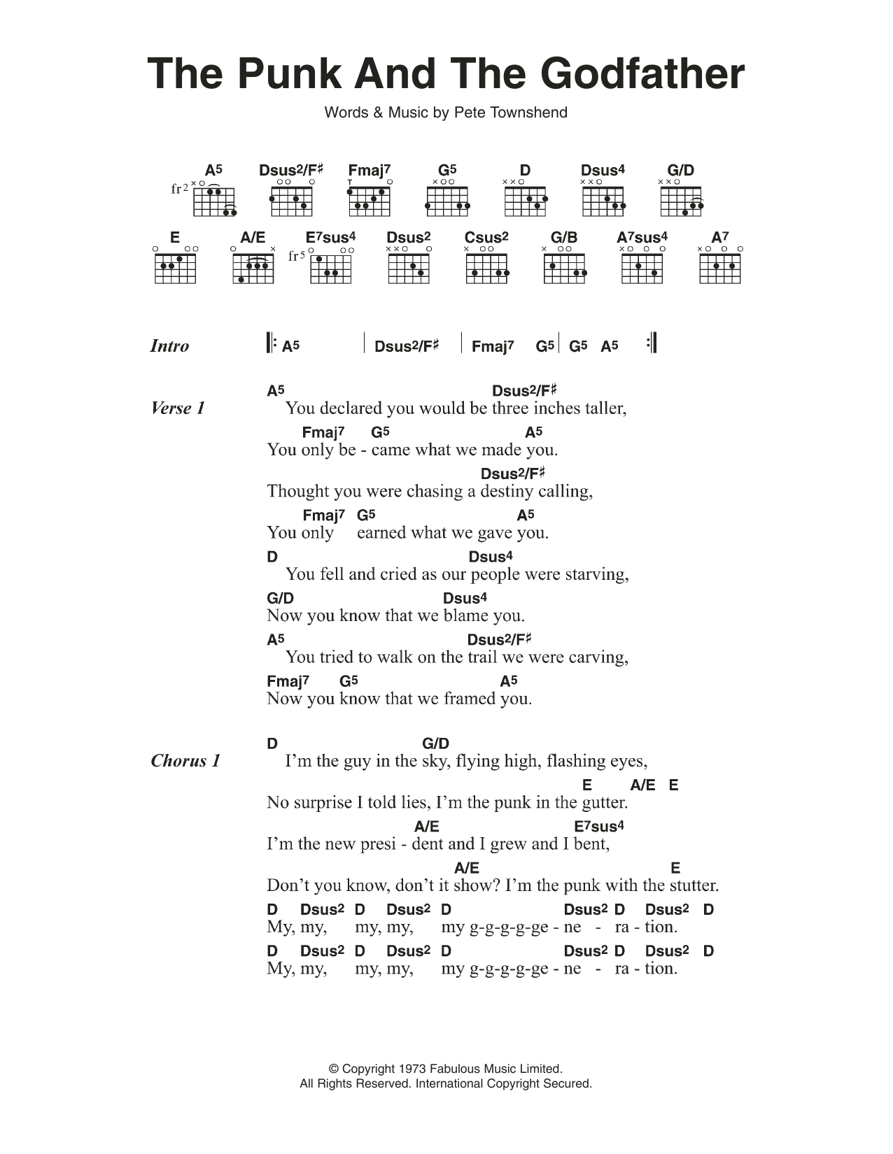 The Who The Punk And The Godfather sheet music notes and chords. Download Printable PDF.