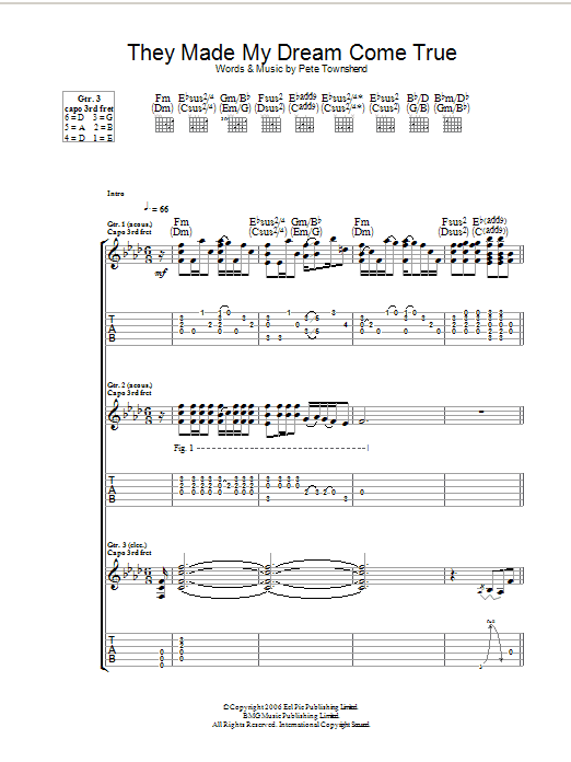 Learn to play The Who They Made My Dream Come True sheet music for Guitar Tab in minutes. Price: 7.8900$ The Who They Made My Dream Come True sheet music notes and chords arranged for Guitar Tab