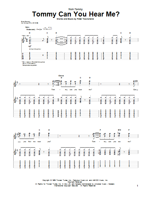 Learn to play The Who Tommy Can You Hear Me? sheet music for Guitar Tab in minutes. Price: 7.8900$ The Who Tommy Can You Hear Me? sheet music notes and chords arranged for Guitar Tab