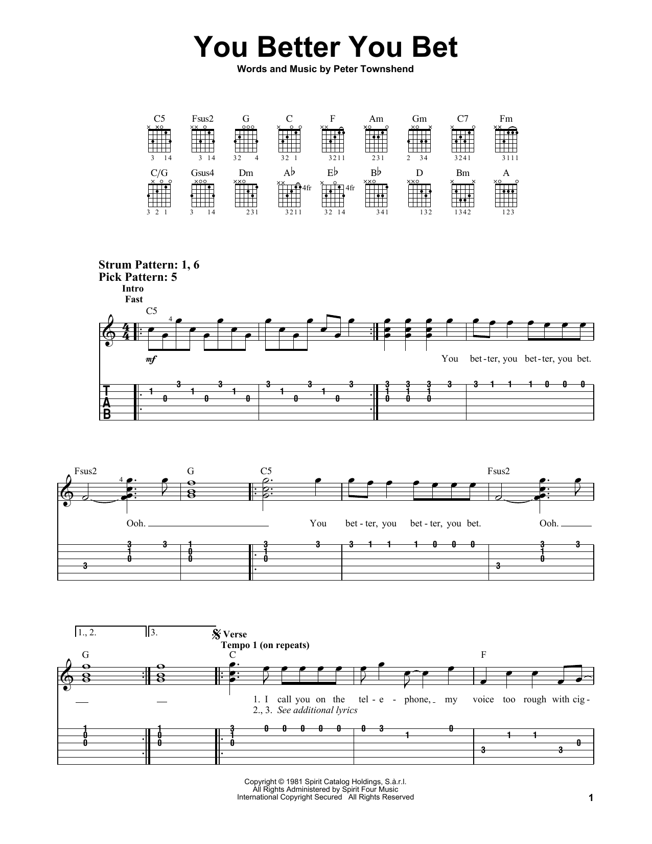 The Who You Better You Bet sheet music notes and chords. Download Printable PDF.