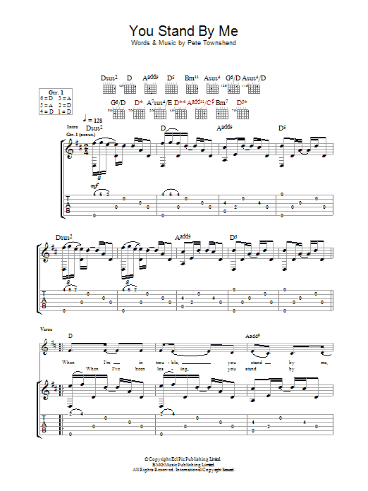 Learn to play The Who You Stand By Me sheet music for Guitar Tab in minutes. Price: 7.8900$ The Who You Stand By Me sheet music notes and chords arranged for Guitar Tab