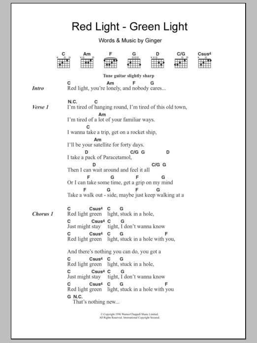 The Wildhearts Red Light - Green Light sheet music notes and chords. Download Printable PDF.