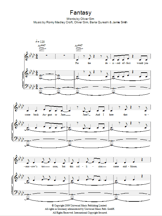 The XX Fantasy sheet music notes and chords. Download Printable PDF.