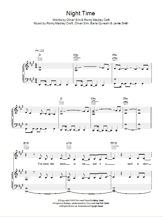 The XX Night Time sheet music notes and chords. Download Printable PDF.