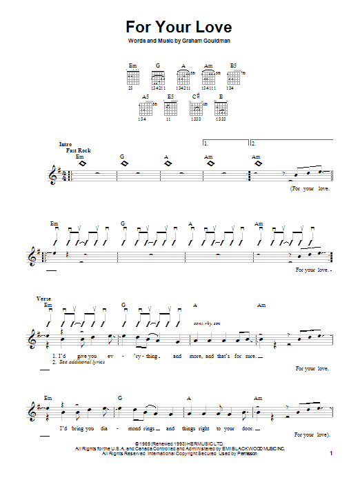 The Yardbirds For Your Love sheet music notes and chords. Download Printable PDF.