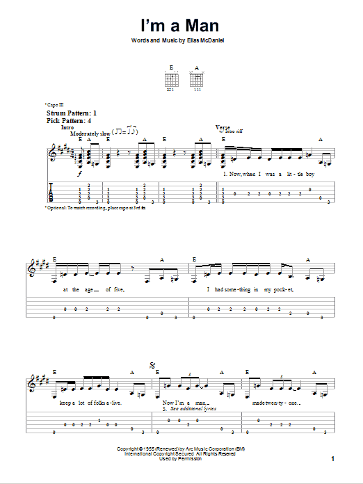 The Yardbirds I'm A Man sheet music notes and chords. Download Printable PDF.