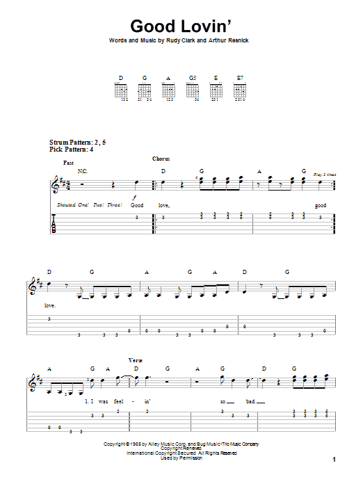 The Young Rascals Good Lovin' sheet music notes and chords. Download Printable PDF.