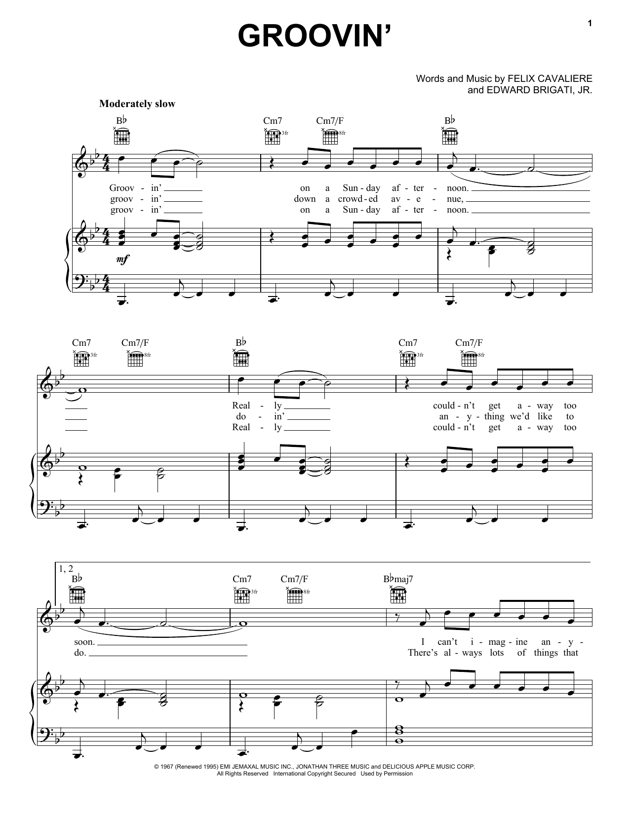 The Young Rascals Groovin' sheet music notes and chords. Download Printable PDF.