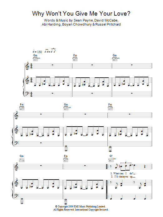 Learn to play The Zutons Why Won't You Give Me Your Love? sheet music for Piano, Vocal & Guitar Chords in minutes. Price: 7.8900$ The Zutons Why Won't You Give Me Your Love? sheet music notes and chords arranged for Piano, Vocal & Guitar Chords