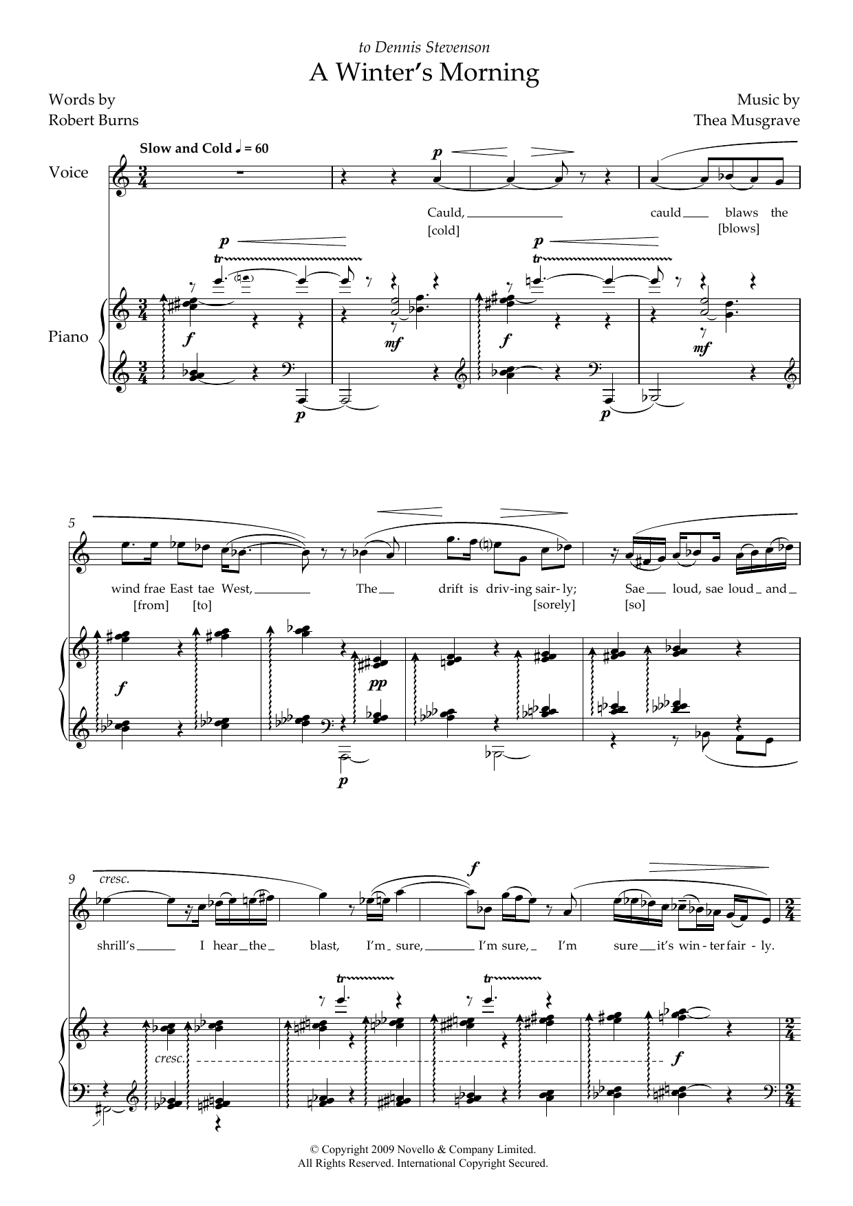Learn to play Thea Musgrave A Winter's Morning (for soprano & piano) sheet music for Piano & Vocal in minutes. Price: 7.8900$ Thea Musgrave A Winter's Morning (for soprano & piano) sheet music notes and chords arranged for Piano & Vocal