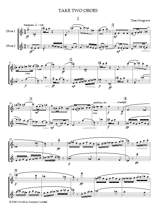 Thea Musgrave Take Two Oboes (Oboe Duet) sheet music notes and chords. Download Printable PDF.