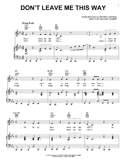 Thelma Houston Don't Leave Me This Way sheet music notes and chords. Download Printable PDF.