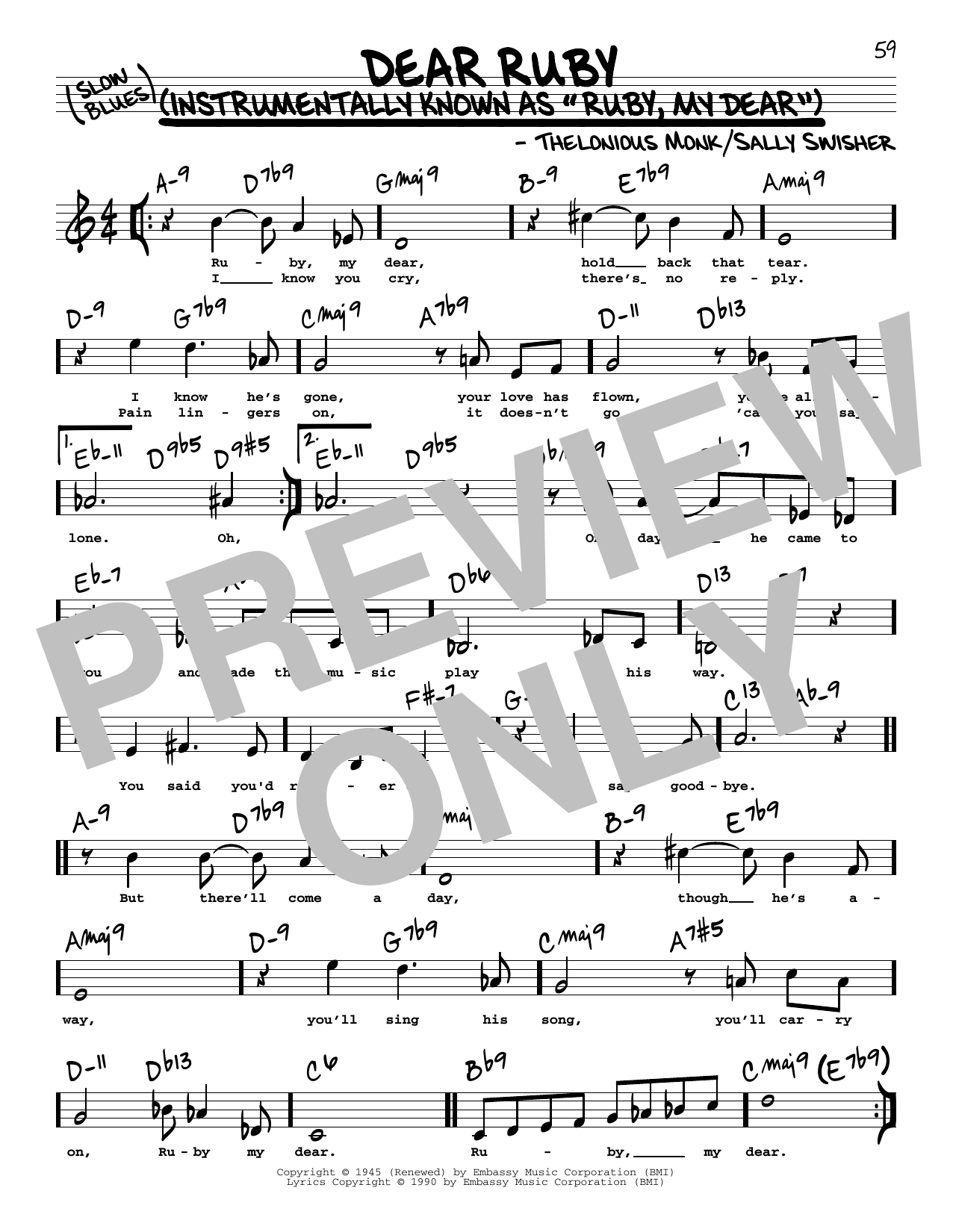 Learn to play Thelonious Monk Dear Ruby (High Voice) sheet music for Real Book – Melody, Lyrics & Chords in minutes. Price: 5.9900$ Thelonious Monk Dear Ruby (High Voice) sheet music notes and chords arranged for Real Book – Melody, Lyrics & Chords