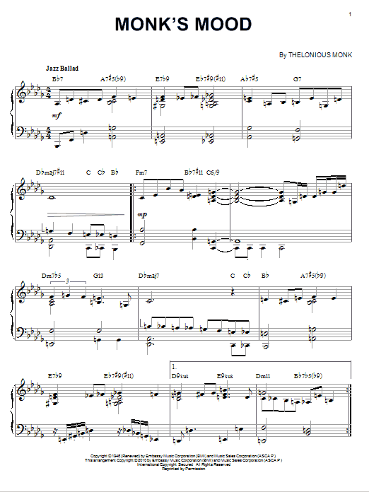 Learn to play Thelonious Monk Monk's Mood (arr. Brent Edstrom) sheet music for Piano Solo in minutes. Price: 7.8900$ Thelonious Monk Monk's Mood (arr. Brent Edstrom) sheet music notes and chords arranged for Piano Solo