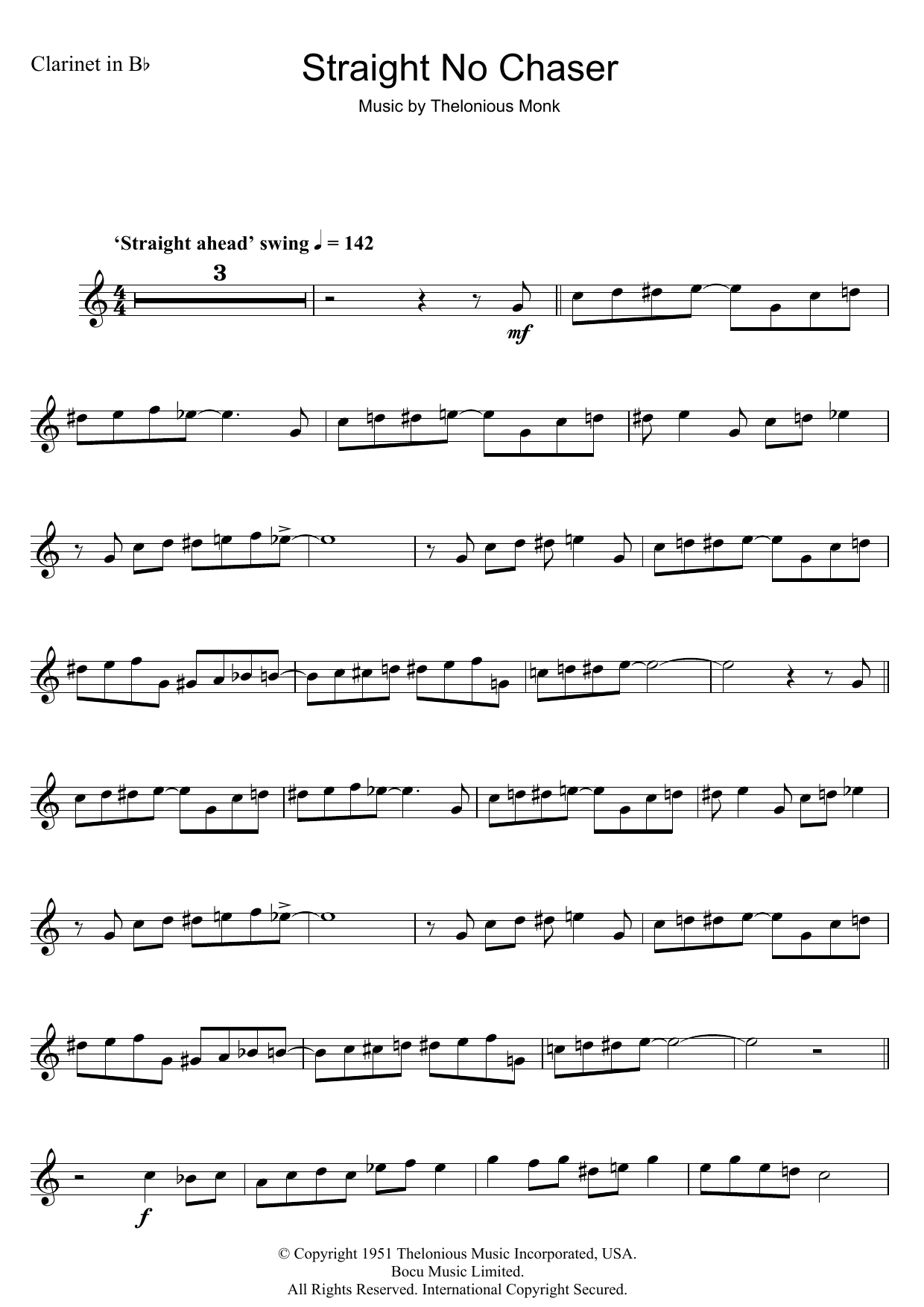 Thelonious Monk Straight No Chaser sheet music notes and chords. Download Printable PDF.