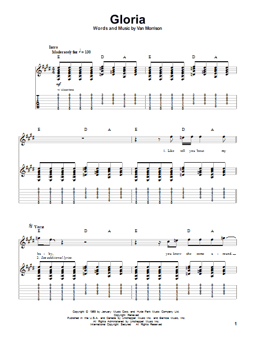 Them Gloria sheet music notes and chords. Download Printable PDF.