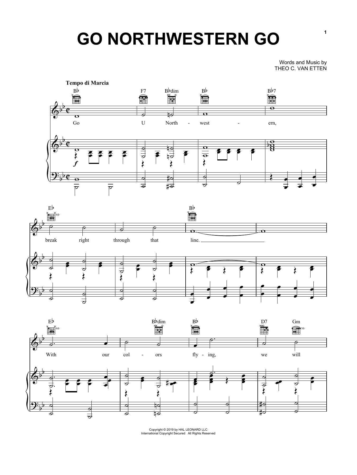 Theo C. Van Etten Go Northwestern Go (Go U Northwestern) sheet music notes and chords. Download Printable PDF.