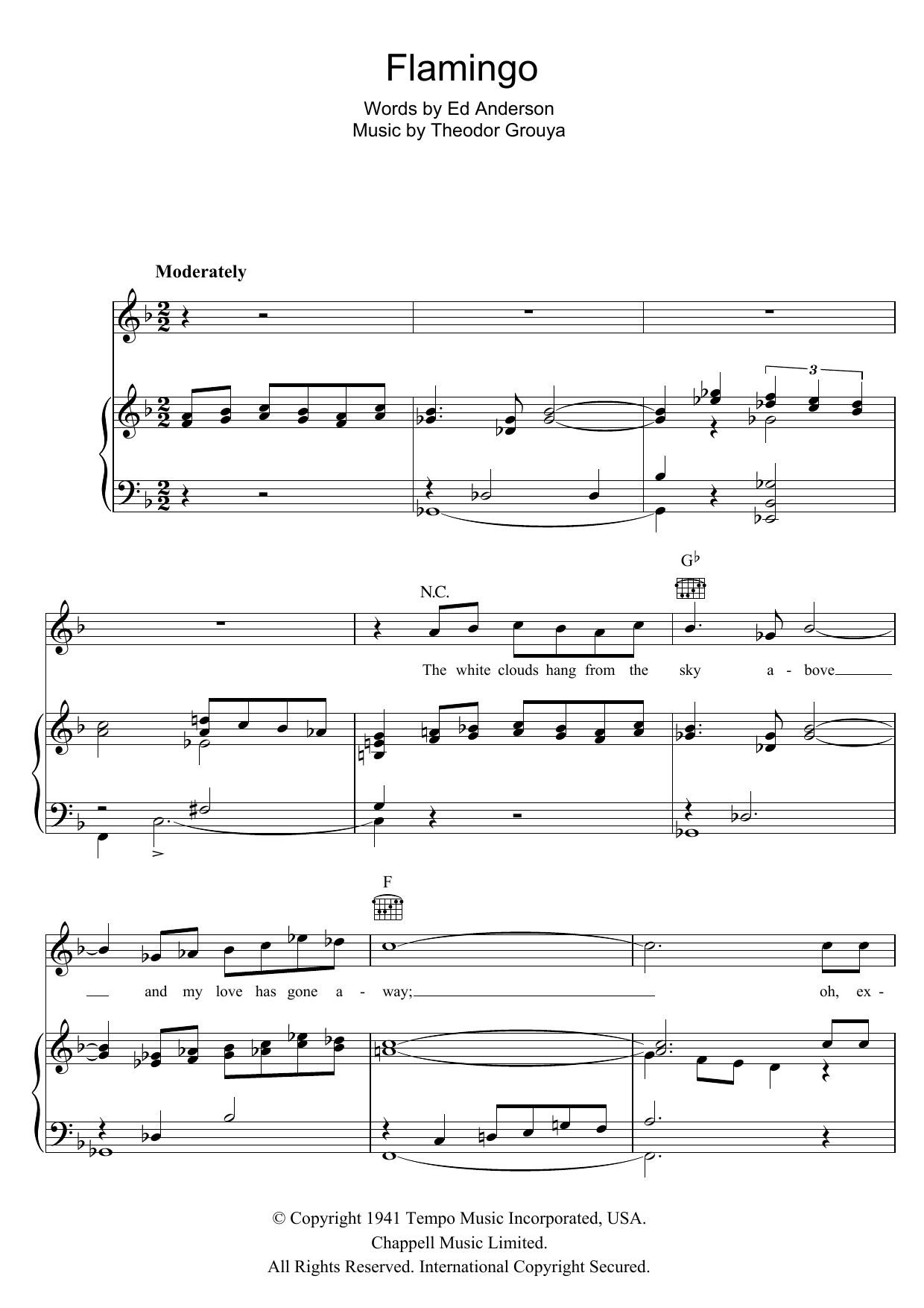 Learn to play Theodor Grouya Flamingo sheet music for Piano, Vocal & Guitar Chords in minutes. Price: 7.8900$ Theodor Grouya Flamingo sheet music notes and chords arranged for Piano, Vocal & Guitar Chords