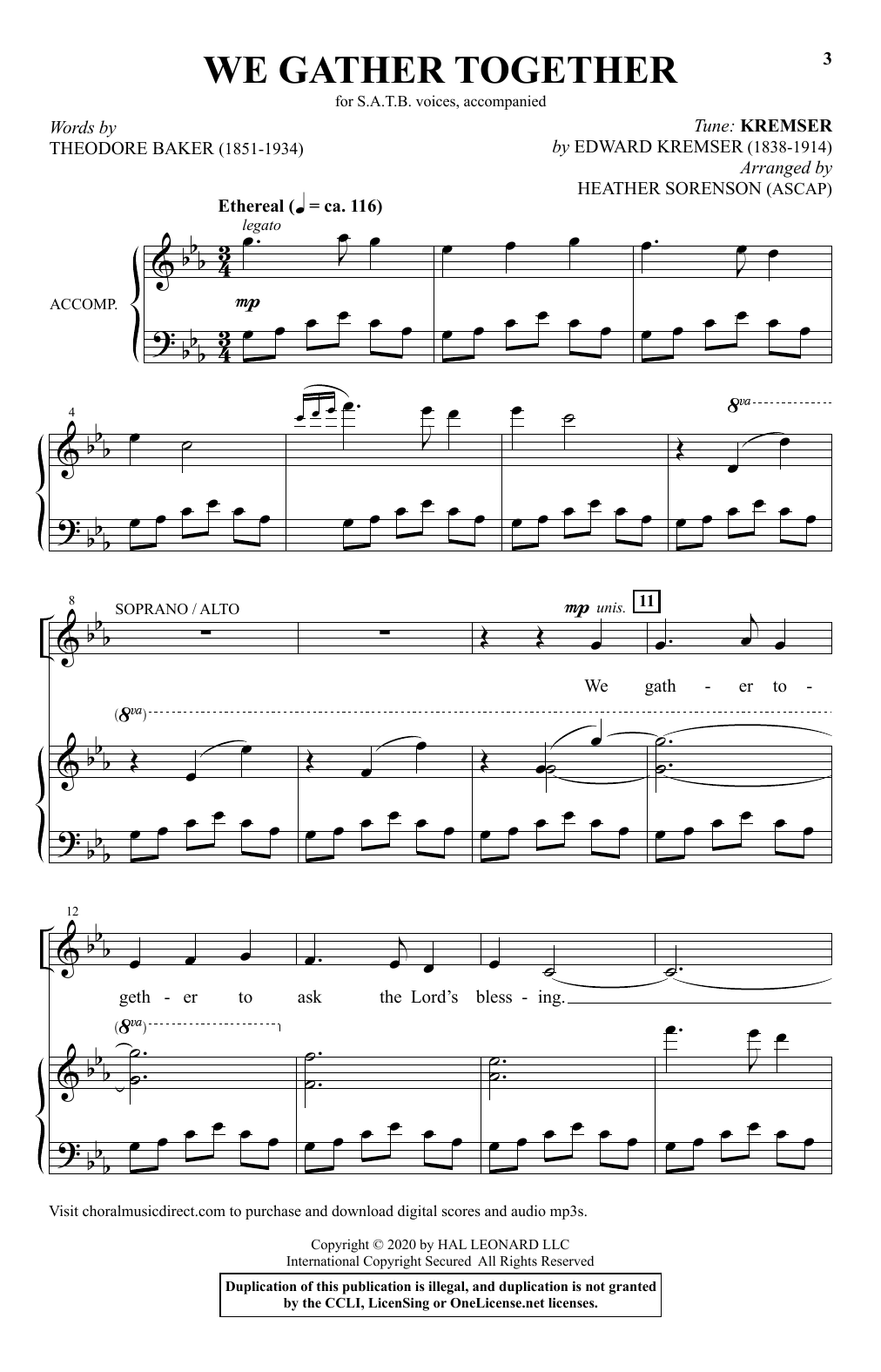 Learn to play Theodore Baker We Gather Together (arr. Heather Sorenson) sheet music for SATB Choir in minutes. Price: 3.9900$ Theodore Baker We Gather Together (arr. Heather Sorenson) sheet music notes and chords arranged for SATB Choir