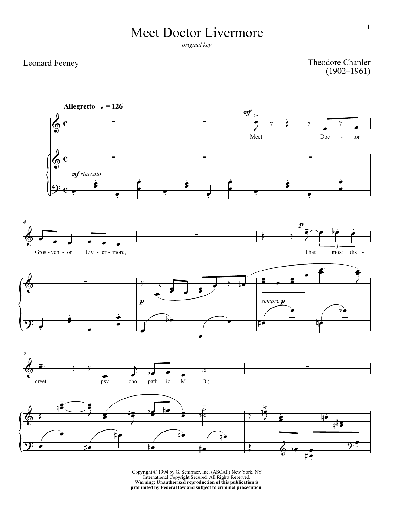 Theodore Chanler Meet Doctor Livermore sheet music notes and chords. Download Printable PDF.