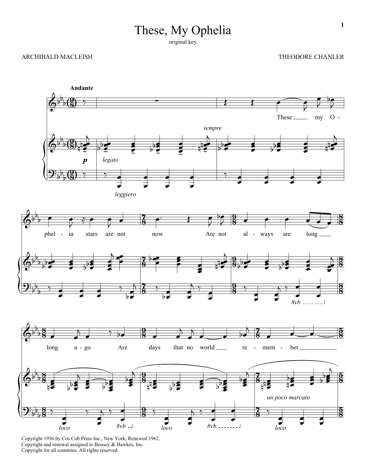 Learn to play Theodore Chanler These, My Ophelia sheet music for Piano & Vocal in minutes. Price: 7.8900$ Theodore Chanler These, My Ophelia sheet music notes and chords arranged for Piano & Vocal