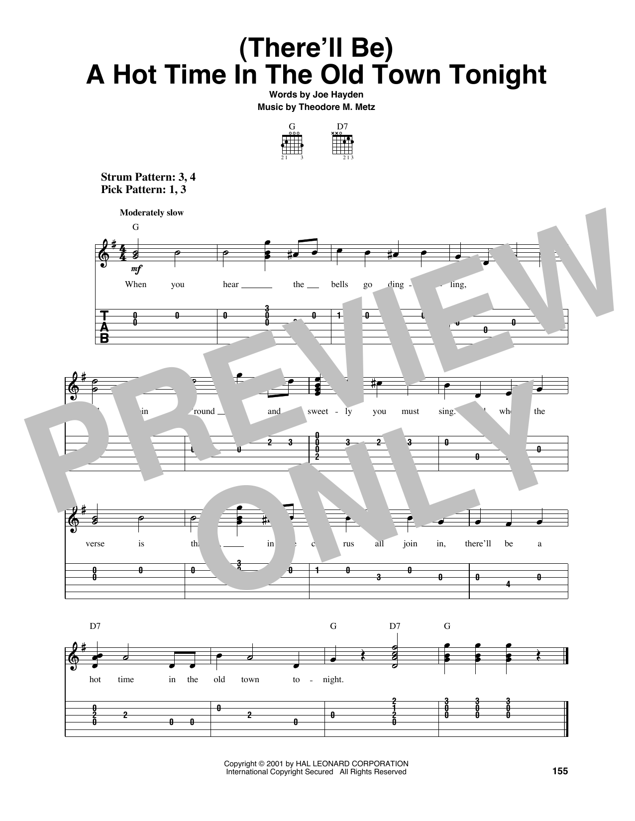 Theodore M. Metz (There'll Be) A Hot Time In The Old Town Tonight sheet music notes and chords. Download Printable PDF.