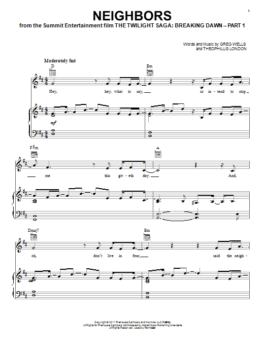 Learn to play Theophilus London Neighbors sheet music for Piano, Vocal & Guitar Chords (Right-Hand Melody) in minutes. Price: 7.8900$ Theophilus London Neighbors sheet music notes and chords arranged for Piano, Vocal & Guitar Chords (Right-Hand Melody)