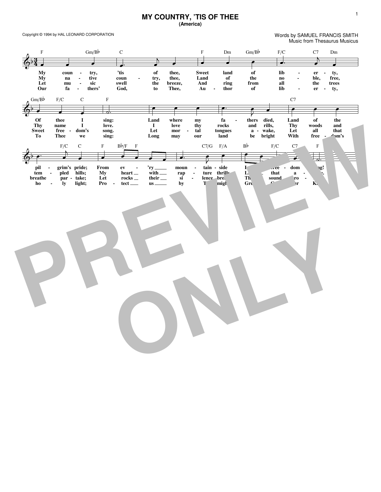 Thesaurus Musicus My Country, 'Tis Of Thee (America) sheet music notes and chords. Download Printable PDF.