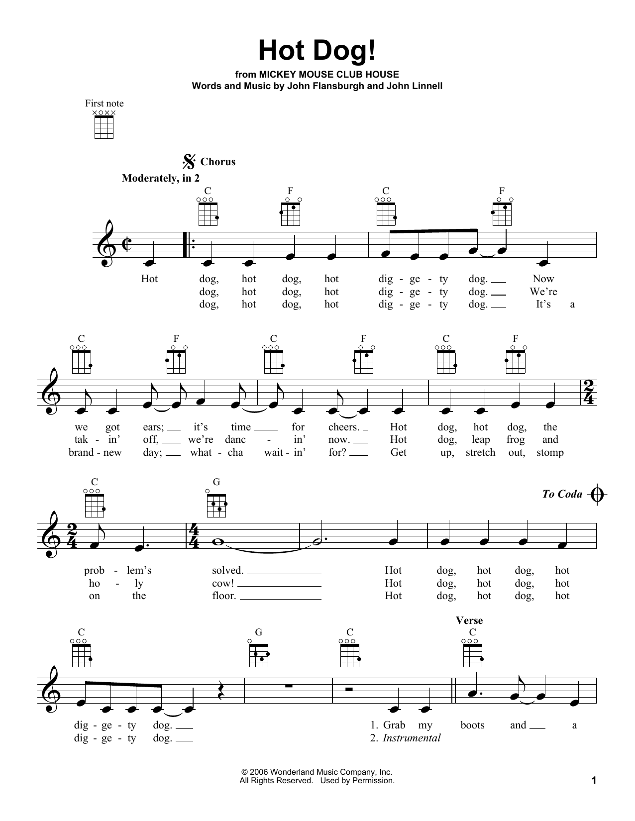 Learn to play They Might Be Giants Hot Dog! sheet music for Ukulele in minutes. Price: 5.9900$ They Might Be Giants Hot Dog! sheet music notes and chords arranged for Ukulele