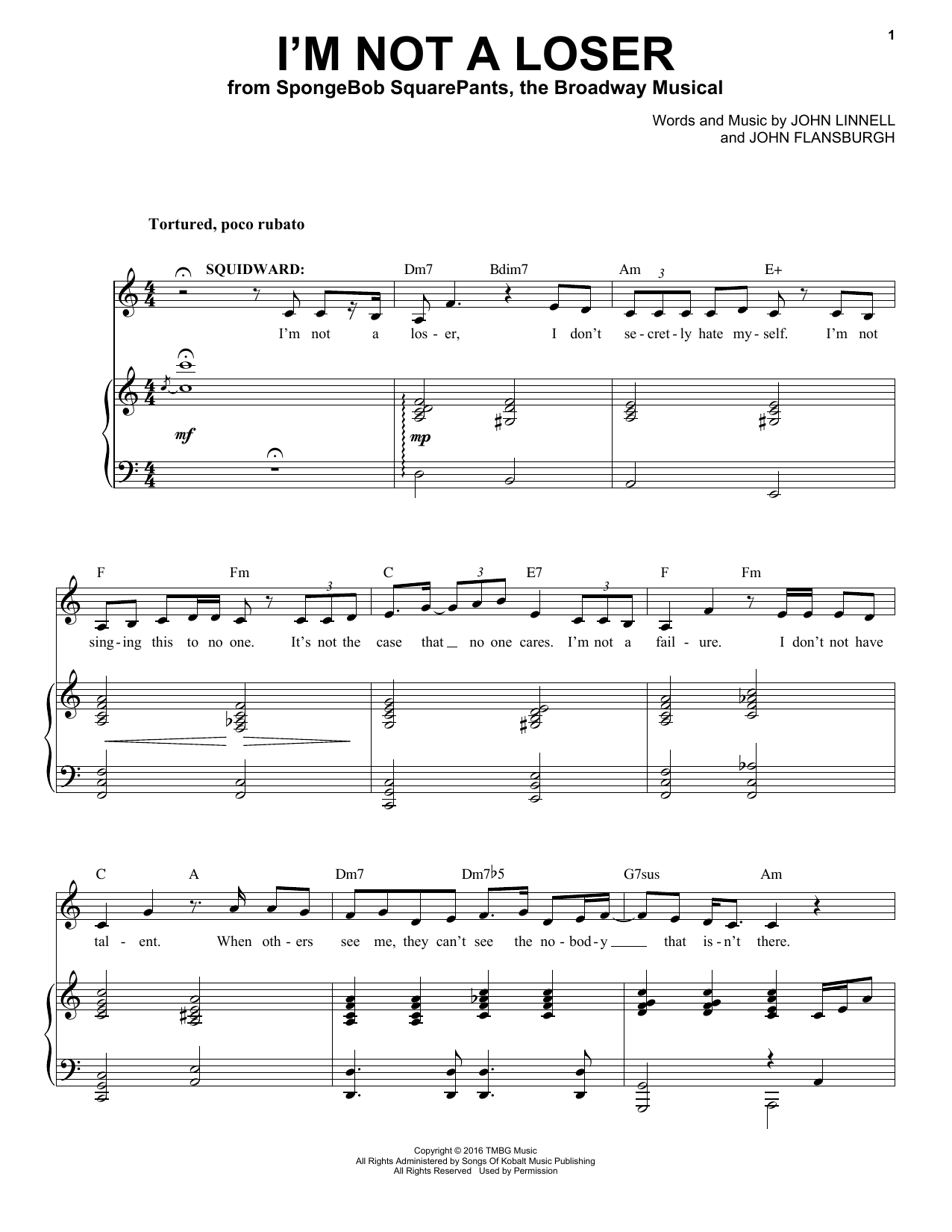 They Might Be Giants I'm Not A Loser (from Spongebob Squarepants, The Broadway Musical) sheet music notes and chords. Download Printable PDF.