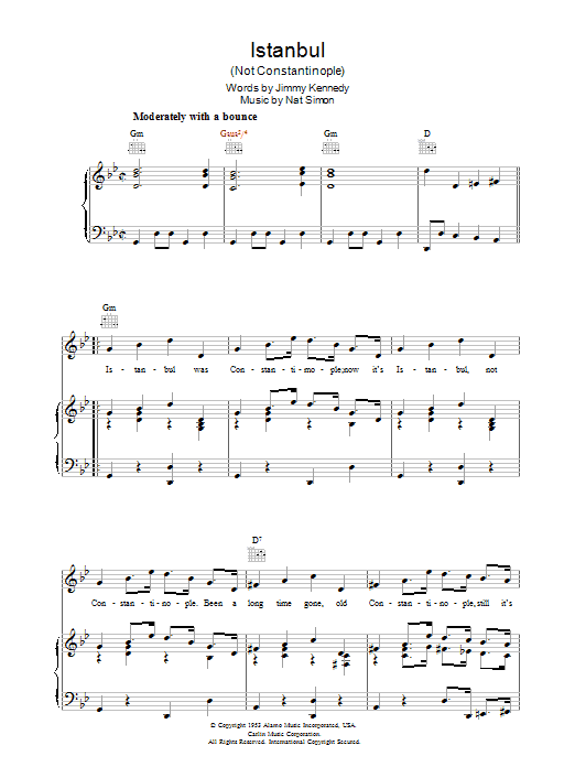 Frankie Vaughan Istanbul (Not Constantinople) sheet music notes and chords arranged for Piano, Vocal & Guitar Chords