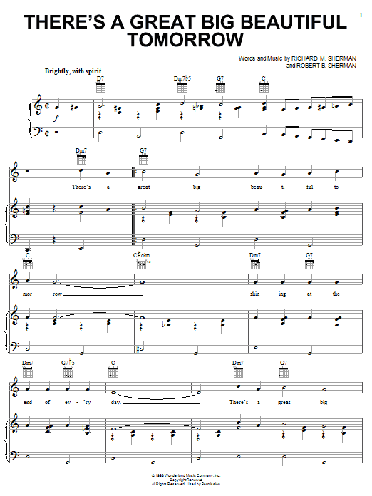Learn to play The Might Be Giants There's A Great Big Beautiful Tomorrow sheet music for Piano, Vocal & Guitar Chords (Right-Hand Melody) in minutes. Price: 7.8900$ The Might Be Giants There's A Great Big Beautiful Tomorrow sheet music notes and chords arranged for Piano, Vocal & Guitar Chords (Right-Hand Melody)
