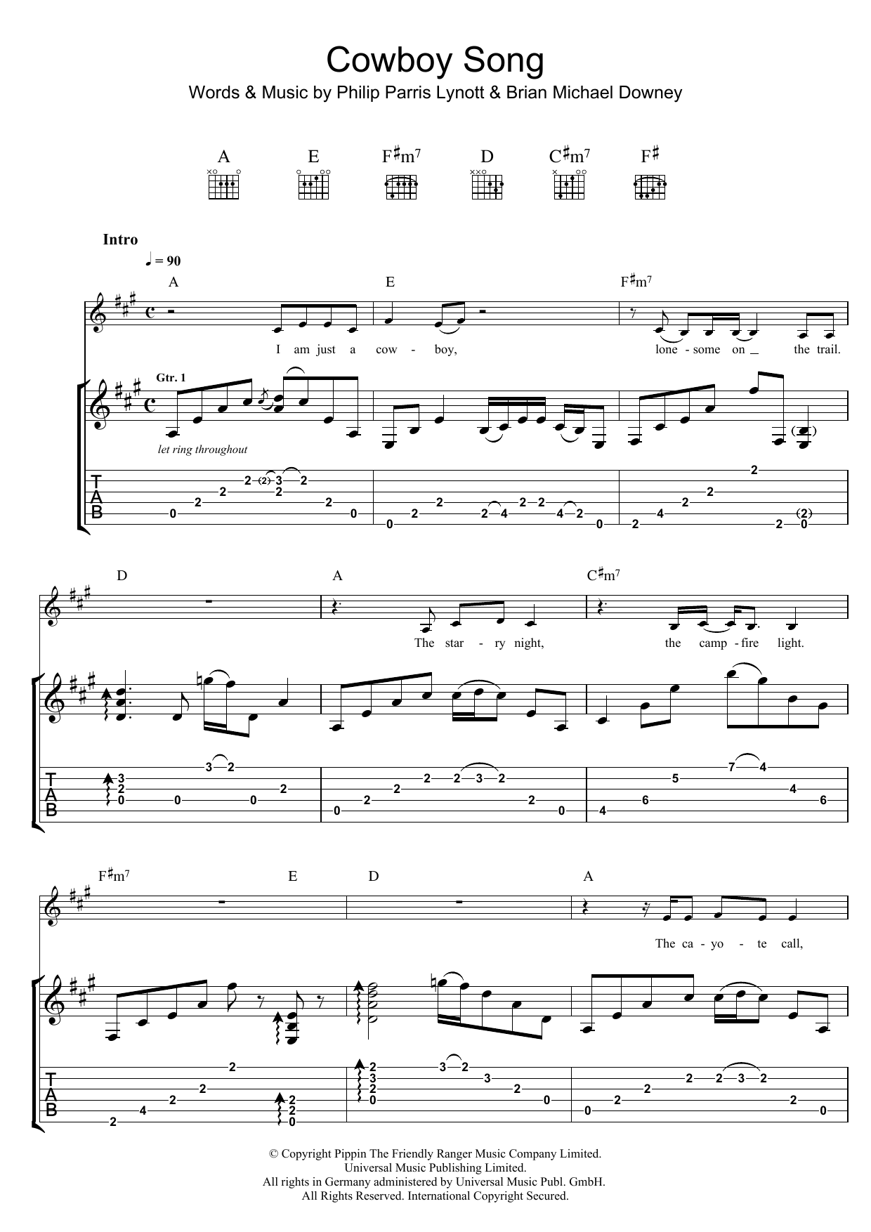 Thin Lizzy Cowboy Song sheet music notes and chords. Download Printable PDF.