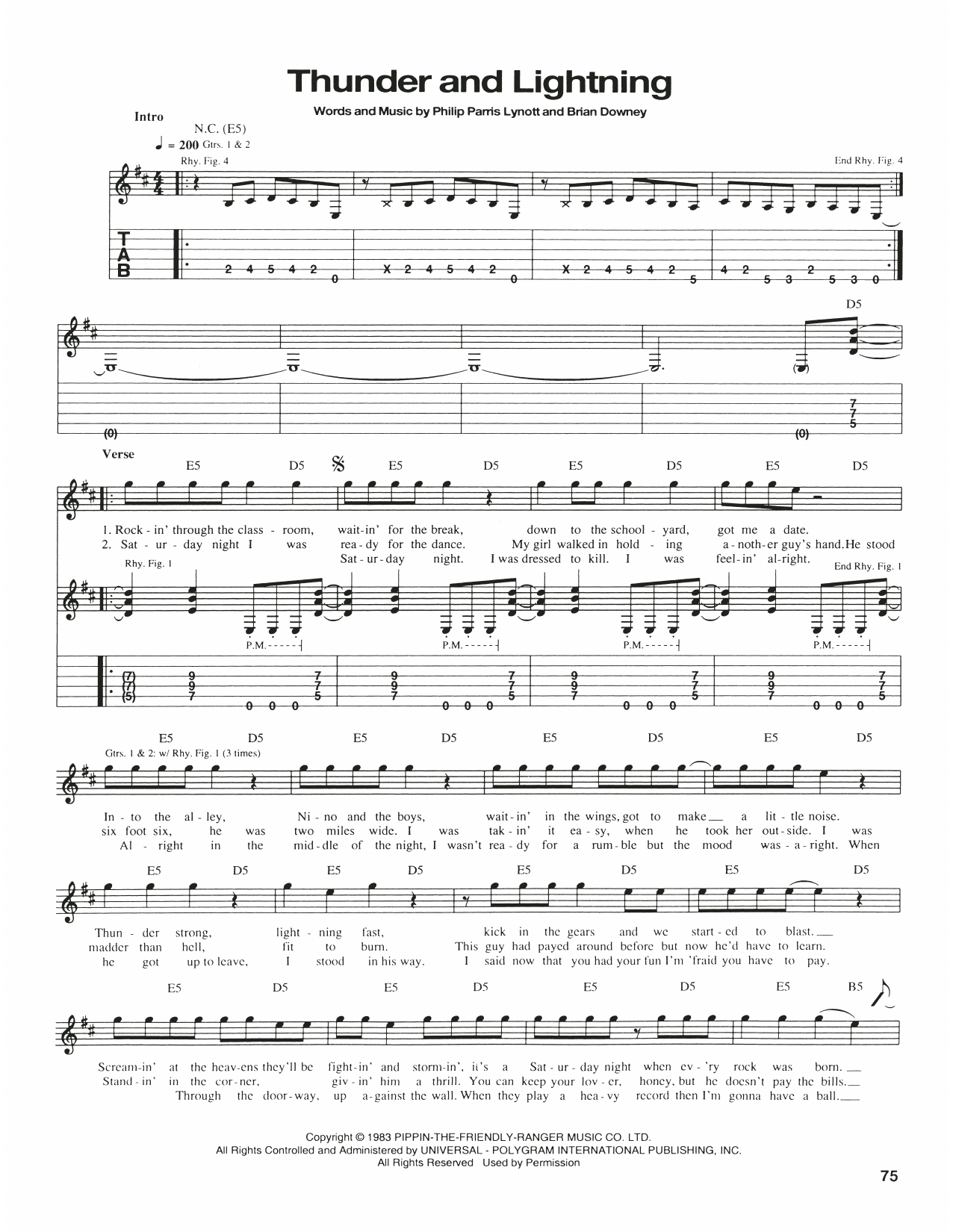 Learn to play Thin Lizzy Thunder And Lightning sheet music for Guitar Tab in minutes. Price: 7.8900$ Thin Lizzy Thunder And Lightning sheet music notes and chords arranged for Guitar Tab