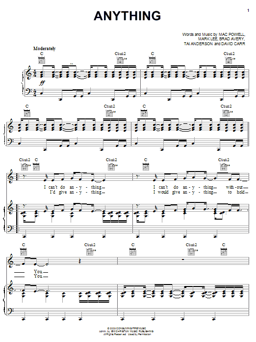 Learn to play Third Day Anything sheet music for Piano, Vocal & Guitar Chords (Right-Hand Melody) in minutes. Price: 7.8900$ Third Day Anything sheet music notes and chords arranged for Piano, Vocal & Guitar Chords (Right-Hand Melody)