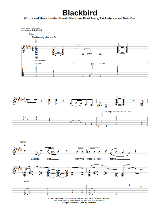 Third Day Blackbird sheet music notes and chords. Download Printable PDF.