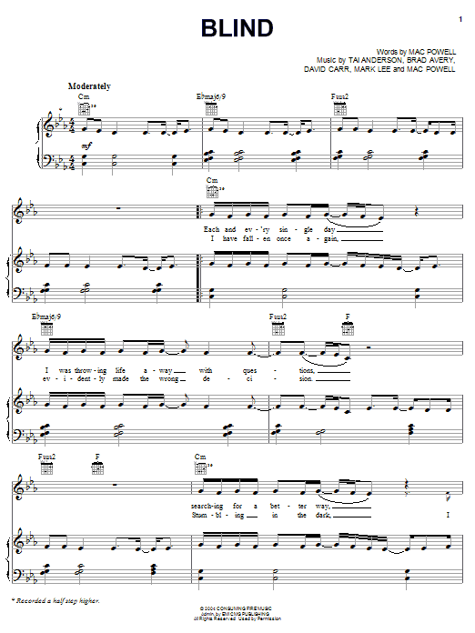 Learn to play Third Day Blind sheet music for Piano, Vocal & Guitar Chords (Right-Hand Melody) in minutes. Price: 7.8900$ Third Day Blind sheet music notes and chords arranged for Piano, Vocal & Guitar Chords (Right-Hand Melody)