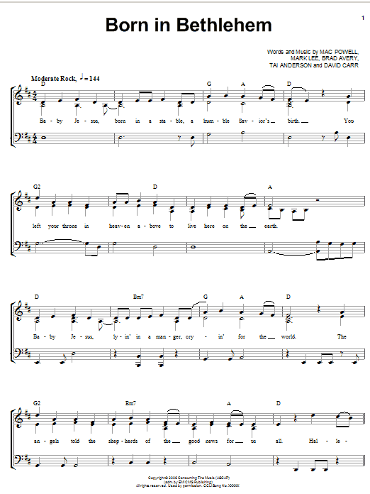 Learn to play Third Day Born In Bethlehem sheet music for Piano, Vocal & Guitar Chords (Right-Hand Melody) in minutes. Price: 7.8900$ Third Day Born In Bethlehem sheet music notes and chords arranged for Piano, Vocal & Guitar Chords (Right-Hand Melody)