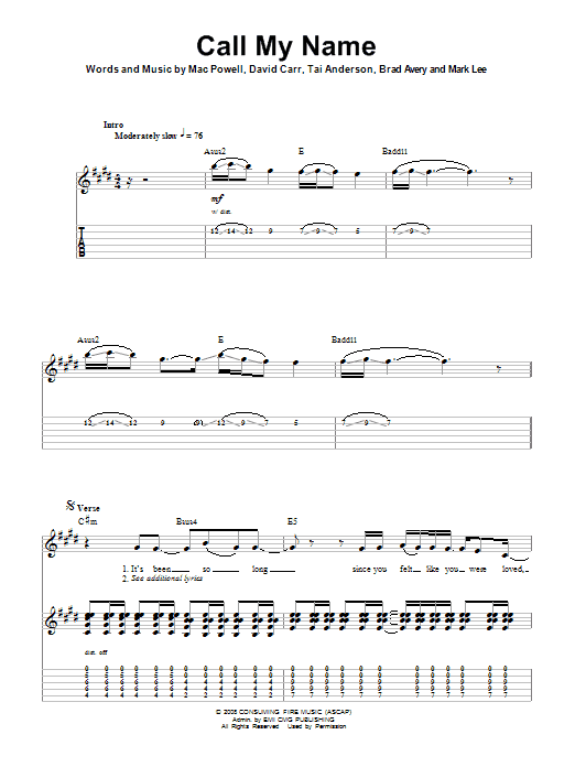 Third Day Call My Name sheet music notes and chords. Download Printable PDF.