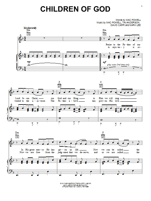Learn to play Third Day Children Of God sheet music for Piano, Vocal & Guitar Chords (Right-Hand Melody) in minutes. Price: 7.8900$ Third Day Children Of God sheet music notes and chords arranged for Piano, Vocal & Guitar Chords (Right-Hand Melody)