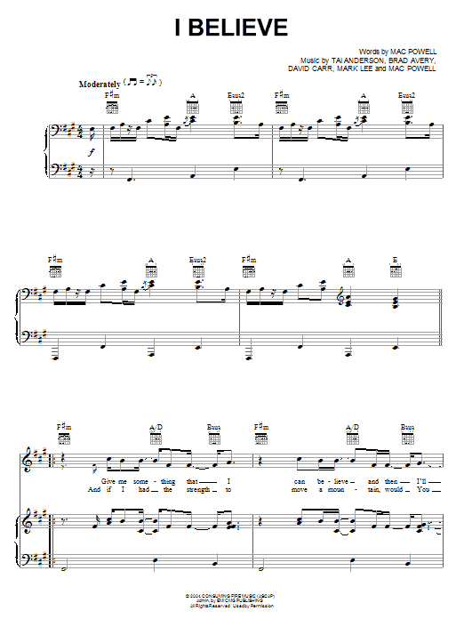 Learn to play Third Day I Believe sheet music for Piano, Vocal & Guitar Chords (Right-Hand Melody) in minutes. Price: 7.8900$ Third Day I Believe sheet music notes and chords arranged for Piano, Vocal & Guitar Chords (Right-Hand Melody)