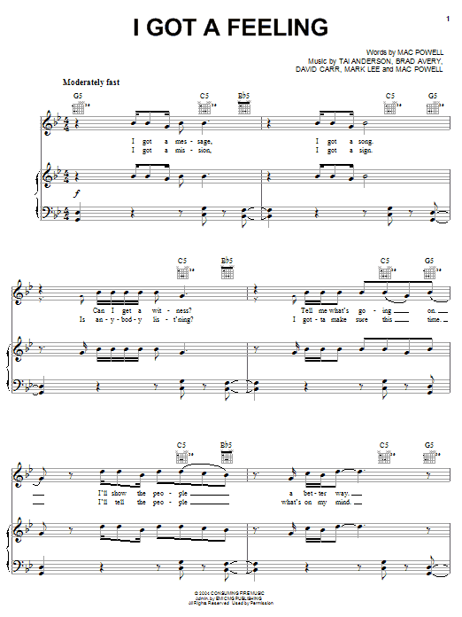 Learn to play Third Day I Got A Feeling sheet music for Piano, Vocal & Guitar Chords (Right-Hand Melody) in minutes. Price: 7.8900$ Third Day I Got A Feeling sheet music notes and chords arranged for Piano, Vocal & Guitar Chords (Right-Hand Melody)