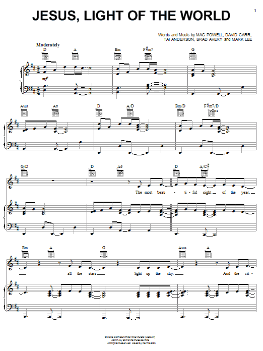 Learn to play Third Day Jesus, Light Of The World sheet music for Piano, Vocal & Guitar Chords (Right-Hand Melody) in minutes. Price: 7.8900$ Third Day Jesus, Light Of The World sheet music notes and chords arranged for Piano, Vocal & Guitar Chords (Right-Hand Melody)