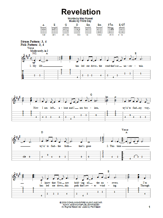 Third Day Revelation sheet music notes and chords. Download Printable PDF.