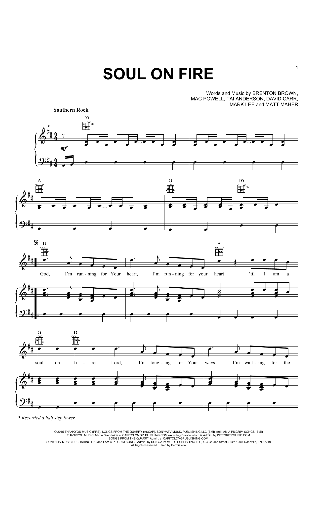 Third Day Soul On Fire sheet music notes and chords. Download Printable PDF.