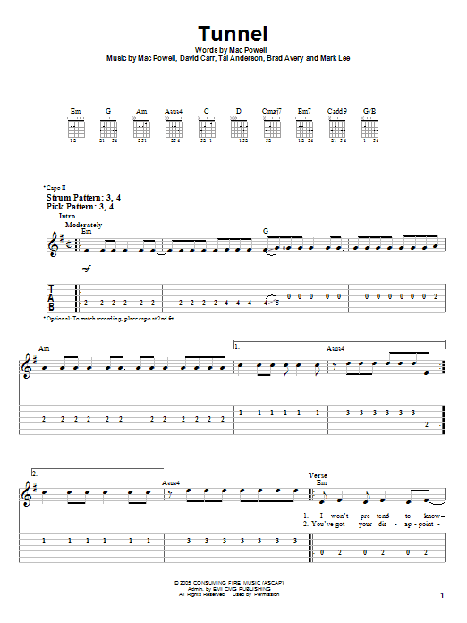 Third Day Tunnel sheet music notes and chords. Download Printable PDF.