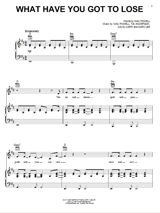 Third Day What Have You Got To Lose sheet music notes and chords. Download Printable PDF.