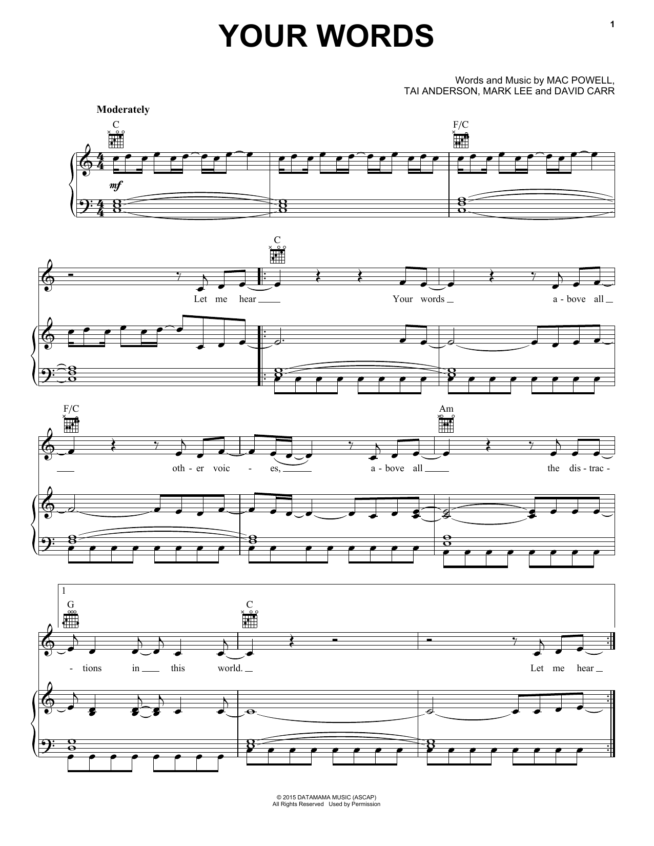 Learn to play Third Day Your Words sheet music for Piano, Vocal & Guitar Chords (Right-Hand Melody) in minutes. Price: 7.8900$ Third Day Your Words sheet music notes and chords arranged for Piano, Vocal & Guitar Chords (Right-Hand Melody)