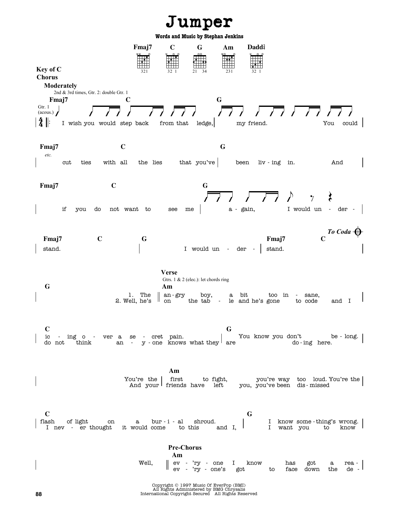 Third Eye Blind Jumper sheet music notes and chords. Download Printable PDF.