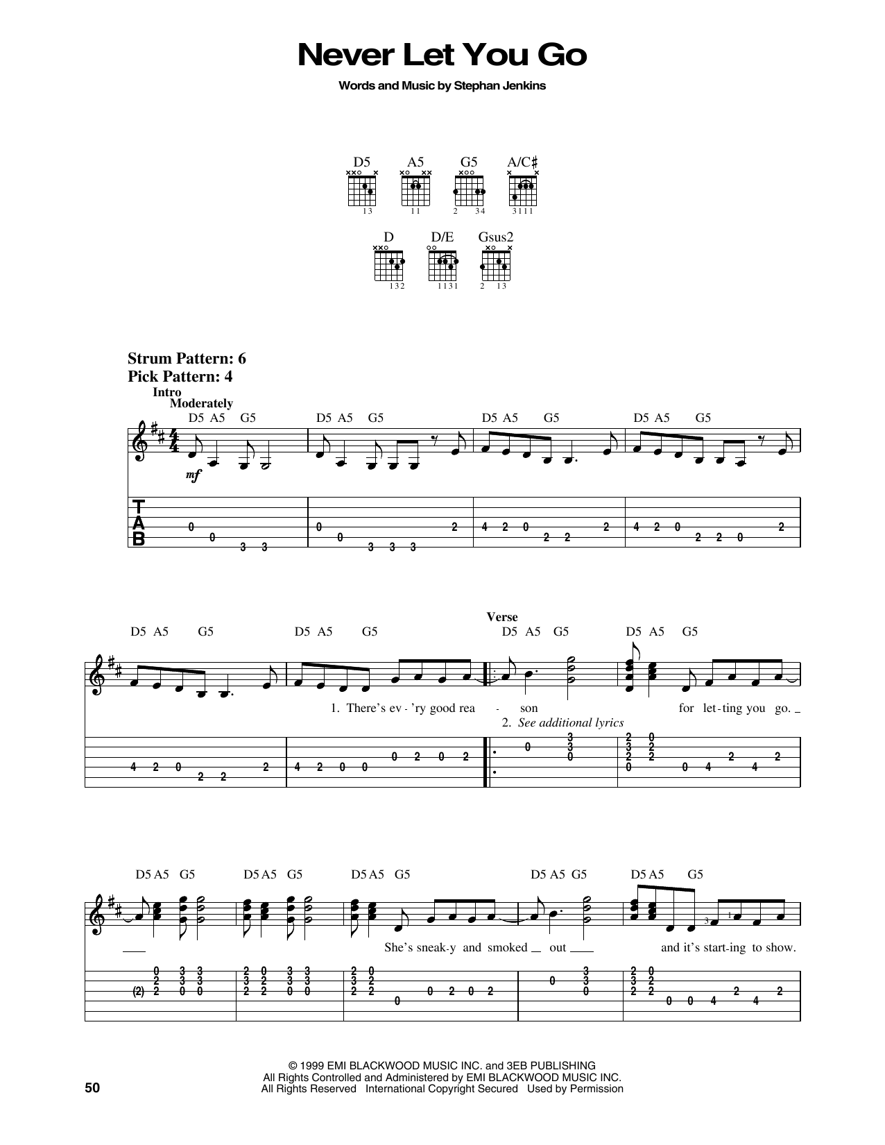 Third Eye Blind Never Let You Go sheet music notes and chords. Download Printable PDF.